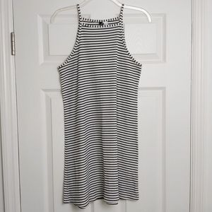 Divided high square neck dress black/white stripes